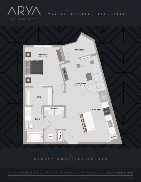 One Bedroom One Bath Warhol 3 floor plan at Arya Peachtree, Georgia